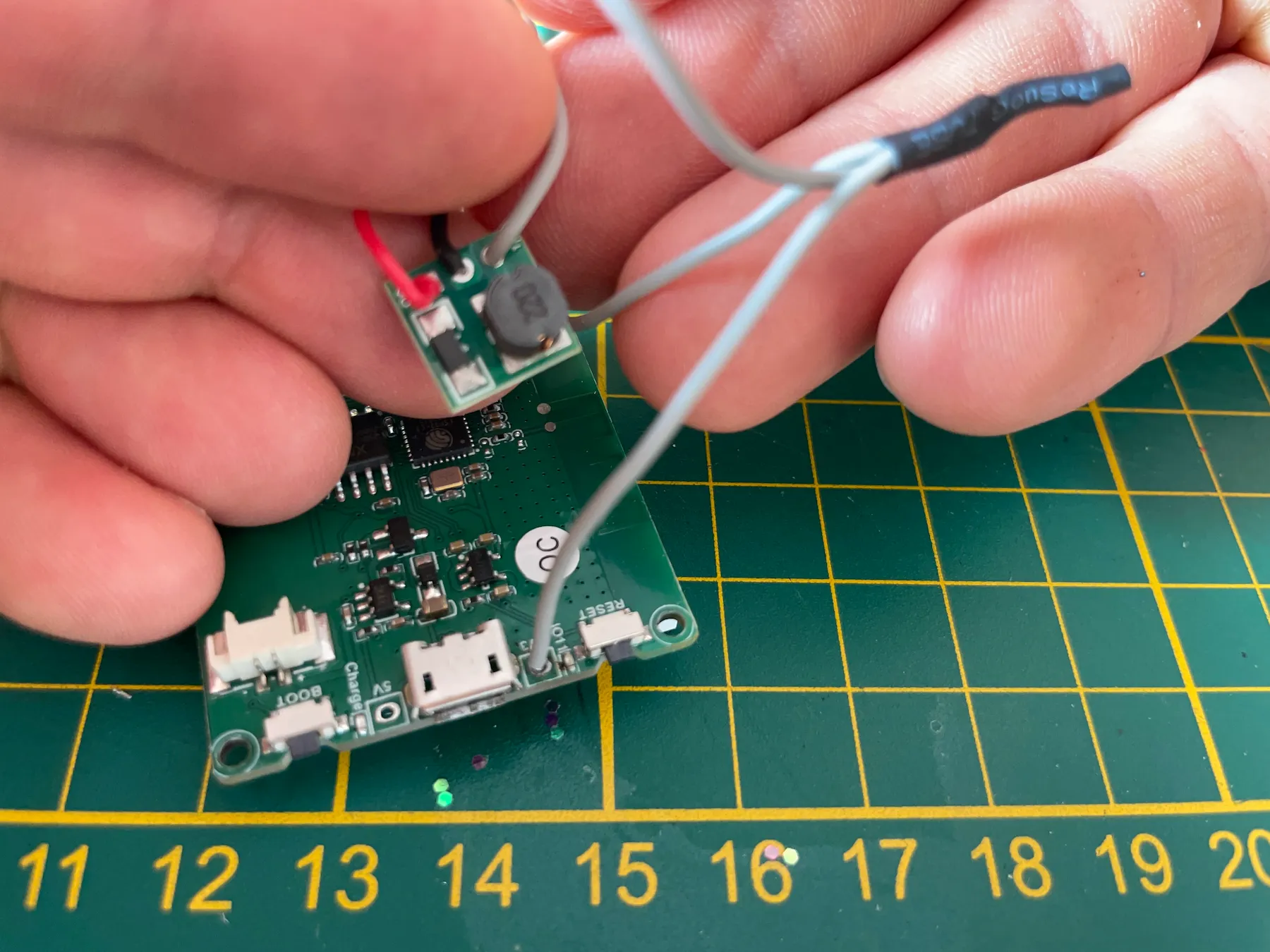 Wiring from the ESP32 to the step-up board