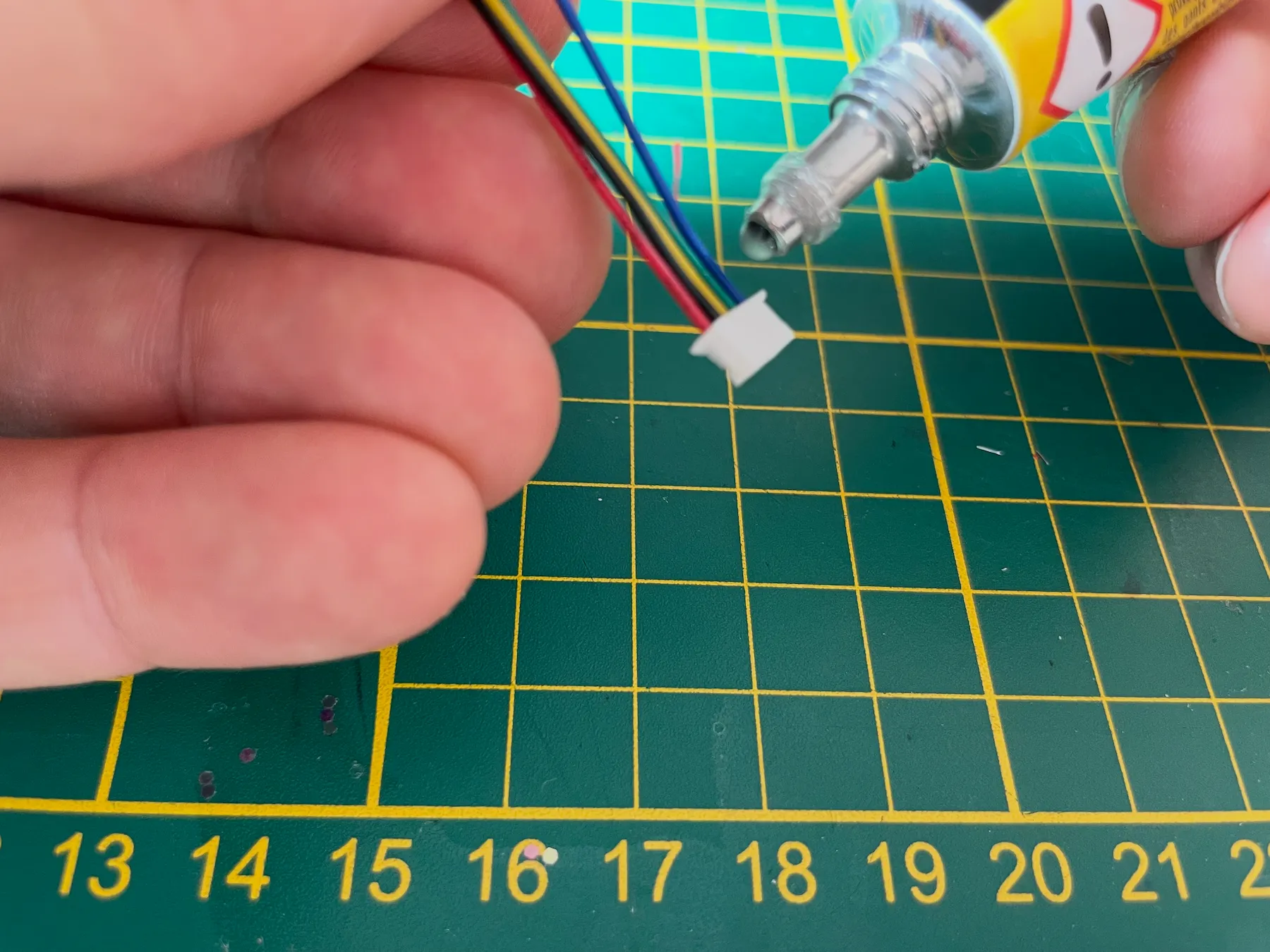 Adding repair gel to strengthen delicate SPS30 wiring